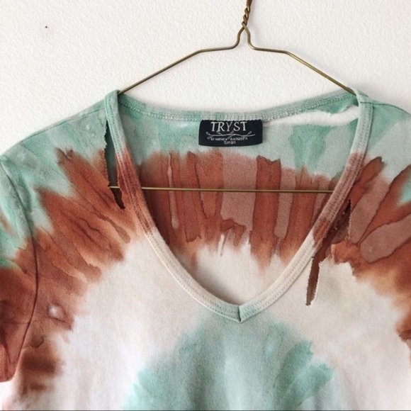 Tie dye mint cream fringe tee shirt Small‎ - Picture 3 of 5